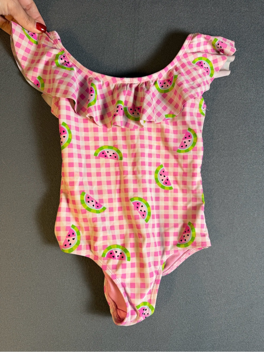 Ingear Pink Gingham Watermelon Ruffle One-Piece Swimsuit